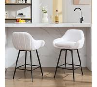 GarveeHome Juego de 2 taburetes de Bar giratorios 360°, de Forro Polar, Silla de Comedor Alta con reposapiés y Respaldo, Silla con Estructura de Metal, para Comedor, salón, 54 x 50 x 89 cm