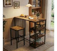GarveeHome Juego de Comedor 3 Piezas con Mesa y 2 taburetes - Estantes de Almacenamiento - Diseño Vintage y Compacto - Metal Resistente - Fácil Montaje cocinas pequeñas y Apartamentos