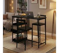 GarveeHome Juego de Comedor de 3 Piezas con 2 sillas y 1 Mesa, Mesa de Comedor Que Ahorra Espacio con 3 estantes Abiertos, Silla de Comedor Alta con cojín de Asiento de Piel sintética, para Comedor y