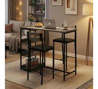 GarveeHome Juego de Comedor de 3 Piezas con 2 sillas y 1 Mesa, Mesa de Comedor Que Ahorra Espacio con 3 estantes Abiertos, Silla de Comedor Alta con cojín de Asiento de Piel sintética, para Comedor y