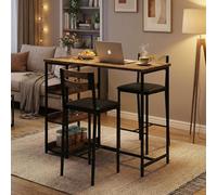 GarveeHome Juego de Comedor de 3 Piezas con 2 sillas y 1 Mesa, Mesa de Comedor Que Ahorra Espacio con 3 estantes Abiertos, Silla de Comedor Alta con cojín de Asiento de Piel sintética, para Comedor y