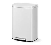 GarveeHome Juego de cubos de basura metálicos de 50L y 10L de acero inoxidable con tapa, cubo con pedal, cubo interior y asa trasera, color blanco (Blanco, 50L)