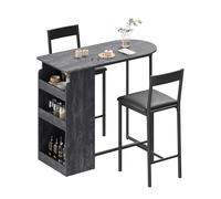 GarveeHome Juego de Mesa Alta y 2 sillas Compacto para Comedor o Cocina - Estantes de Almacenamiento incluidos Espacios reducidos, rincones de Desayuno o Bar - Estructura Robusta