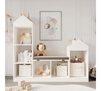 GarveeHome Kids Bookshelf with 6 Cubbies and Padded Seat Cushion - Wooden Bookcase Toy Storage Organizer, Playhouse Storage Bench for Bedroom, Playroom, Nursery - 121x30x108cm -White