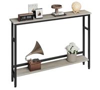 GarveeHome Mesa Consola de 100 cm, Mesa Auxiliar Estrecha con Estructura de Metal, Mesa de sofá de 2 Niveles con estantes Ajustables, para Pasillo y salón, 100 x 15 x 79 cm