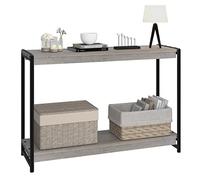 GarveeHome Mesa Consola Estrecha de 2 Niveles con Estante - Estilo Industrial y rústico - Ideal para Entrada, Pasillo o salón, Gris