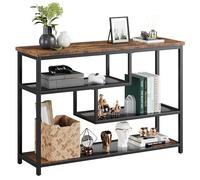GarveeHome Mesa Consola Estrecha de 4 Niveles - Estantes de Vidrio Templado Gris y Estructura metálica - Estilo Industrial para recibidor, Gris