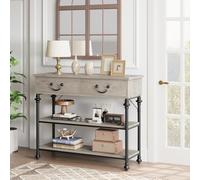 GarveeHome Mesa Consola Estrecha Moderna con 2 cajones y estantes - Estilo Columna Romana, Patas Calabaza - para recibidor, salón, Pasillo o detrás del sofá - Estructura Robusta - Color Gris