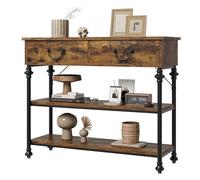 GarveeHome Mesa Consola Estrecha Que Ahorra Espacio, con 2 cajones y estantes Abiertos - Mesa de salón para la Entrada con diseño de columnas Romanas - Mueble Decorativo rústico Vintage