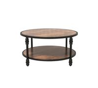 GarveeHome Mesa de Centro Redonda de 77,5 cm, diseño rústico con Estante de Almacenamiento, Estructura metálica Tipo Columna Romana, 2 Niveles, fácil Montaje, Ideal para Sala de Estar