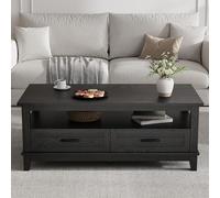 GarveeHome Mesa de Centro Redonda Industrial Moderna - Superficie Vetas de Madera, Patas metálicas Gruesas, pies Ajustables - Estable y Resistente, fácil Montaje - para salón u Oficina - Color Negro
