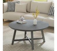GarveeHome Mesa de Centro Redonda Industrial Moderna - Tablero Efecto Madera Resistente al Agua, Patas metálicas Negras, pies Ajustables - Compacta y Funcional, fácil de Montar - Gris