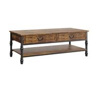 GarveeHome Mesa de Centro rústica de Madera 104cm - 2 cajones y Estante - Patas metálicas y Gran Capacidad de Almacenamiento salón, Oficina o apartamento - Color clásico