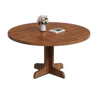 GarveeHome Mesa de Comedor Redonda 120 cm para 4-6 Personas - Estilo Farmhouse - Tablero de Madera - Base Robusta - Ideal para salón, Cocina o Comedor - Solo Mesa - Color Nogal
