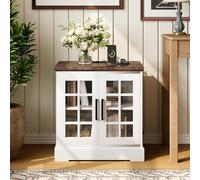 GarveeHome Mesita de Noche con estación de Carga USB y Vidrio Templado - Mesa Auxiliar de Madera con Estante Ajustable Blanco