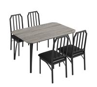 GarveeHome Modern 5 Piece Dining Table Set for 4 - Space-Saving Rectangular Kitchen & Dining Room Furniture, Chamfered Design, Leather Upholstered Chairs, Easy Assembly, 1+4 Set Grey