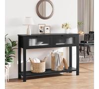 GarveeHome Modern Farmhouse Black Console Table - 2 Glass Drawers - Narrow 2-Tier Entryway or Sofa Table - Open Storage Shelf for Living Room, Hallway, Foyer - 25 Years Black
