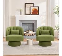 GarveeHome Modern Swivel Barrel Accent Chairs Set of 2 - Velvet Upholstered, Striped Backrest, Soft Padding, 360° Rotating Lounge Chairs for Living Room or Bedroom - Green, 2PCS, 2 Boxes