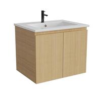 GarveeHome Mueble de baño suspendido de 60 cm con Lavabo de cerámica Integrado - Doble Puerta Cierre Suave - Gran Almacenamiento - Diseño Compacto Ideal para baños pequeños - Oak