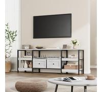 GarveeHome Mueble de TV Industrial para Sala de Estar - 2 cajones, 5 estantes Abiertos, Estructura metálica, Tablero de Madera, para televisores hasta 85 Pulgadas - Blanco Antiguo, 2 Metros