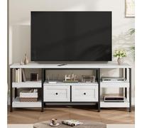 GarveeHome Mueble de TV Industrial para Sala de Estar - 2 cajones, estantes Abiertos, Estructura metálica, diseño rústico, Ideal para televisores hasta 75 Pulgadas - Color Blanco Antiguo, 1.6 Metros