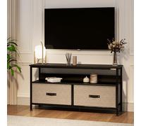GarveeHome Mueble de TV para Televisores de 50 Pulgadas, Centro de Entretenimiento con 2 Cajones Plegables de Tela, Estantes Abiertos y Patas Ajustables para Salón, Dormitorio,99 x 30 x 57 cm,Negro