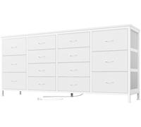 GarveeHome Organización Moderna para el hogar - Cómoda con 14 cajones de Tela, Estructura metálica y enchufes eléctricos/USB, para Dormitorio, salón o habitación Infantil, 160x35x75 cm, Blanco