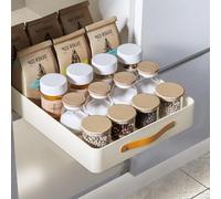 GarveeHome Organizador de cajones extensible para armarios de cocina - Estantería resistente - Cajón extraíble autoadhesivo sin taladrar - Acero inoxidable - Color blanco - 39 x 48 cm - Caja de