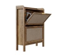 GarveeHome Organizador de Zapatos de ratán para Entrada, diseño Independiente, 2 cajones abatibles, Estante Ajustable, Ideal para Espacios reducidos, Color: Gris Madera