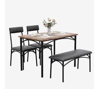 GarveeHome Rectangular Dining Table Set for 4, Modern Kitchen Table with Upholstered Bench and 2 Cushioned Chairs, Space-Saving Dining Set for Small Spaces, Apartments, Rustic Brown