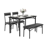 GarveeHome Rectangular Dining Table Set for 4, Modern Kitchen Table with Upholstered Bench and 2 Cushioned Chairs, Space-Saving Dining Set for Small Spaces, Apartments, Black