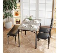 GarveeHome Rectangular Dining Table Set for 4, Modern Kitchen Table with Upholstered Bench and 2 Cushioned Chairs, Space-Saving Dining Set for Small Spaces, Apartments, Gray
