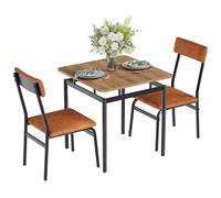GarveeHome Set de Comedor de 3 Piezas Estilo Industrial - Mesa y sillas de Madera con Asiento en PU - Estructura metálica Moderna y Resistente