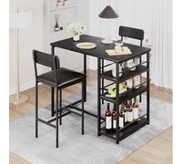 GarveeHome Set de Mesa Alta para 2 Personas - con 3 estantes y sillas tapizadas - Ideal para cocinas pequeñas o Bar - Diseño Negro - Color: Black, Especificación: 1+2 Set