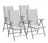 GarveeHome Set of 4 Folding Patio Chairs - Sturdy Metal Frame, Breathable Mesh, Ergonomic Armrests, Rust-Resistant, Outdoor Garden Dining & Lounge Chairs for Lawn, Balcony, Camping - Gray