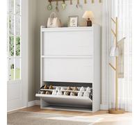 GarveeHome Shoe Cabinet with 3 Flip Drawers, Wooden Shoe Organizer with Adjustable Shelf, Shoe Storage for Entryway, Hidden Shoe Cabinet for Hallway, Living Room, White