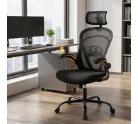 GarveeHome Silla de Oficina ergonómica de Malla - Respaldo Alto y Soporte Lumbar - Reposabrazos abatibles, Asiento Ancho, Gran Comodidad para hogar, Estudio o Gaming - Malla Negra