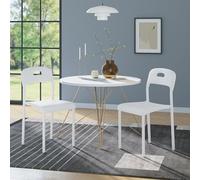 GarveeHome Sillas de Comedor Modernas apilables - Asiento de plástico Blanco, Respaldo ergonómico, Patas metálicas - Impermeables y Antimanchas - Fácil Montaje - Pack de Dos, Color Blanco