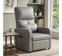 GarveeHome Sillón reclinable eléctrico con masaje y calor, Respaldo alto ergonómico, Tapizado en piel sintética PU, Asiento acolchado, soporte lumbar, Puerto USB y bolsillos laterales gris estándar UE