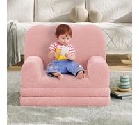GarveeHome Sofá Infantil 2 en 1 Convertible - Sillón Plegable de Espuma con Suave Tela Sherpa - Cómodo y portátil, Ideal para Dormitorio, Sala de Juegos o guardería - Rosa, Modelo 2106-25