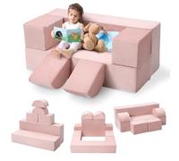 GarveeHome Sofá Modular Infantil de 6 Piezas para niños - Convertible y Suave, con Cojines Desmontables - para Juego, Lectura y Descanso en Dormitorio o Sala de Juegos -Rosa, tamaño 100×40cm