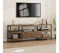 GarveeHome Soporte de TV de 160 cm de Largo, Muebles de TV Vintage con Estructura de Metal, Armario de TV con estantes Abiertos y 2 cajones, para salón y Dormitorio