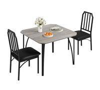 GarveeHome Space-Saving 3-Piece Dining Table Set for 2 - Modern Kitchen & Dining Room Furniture, Chamfered Edge, Leather Cushioned Chairs, Ideal for Small Apartments, Easy Assembly, 1+2 Set Grey