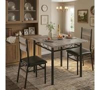 GarveeHome Space-Saving 3-Piece Dining Table Set for 2 - Square Table with 2 Upholstered High-Back Chairs - Sturdy Metal Frame - Ideal for Apartment, Dining Room, Breakfast Nook - Gray, 1+2 Set