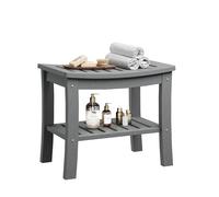 GarveeHome Taburete de Baño con Repisa de 2 Niveles, Banqueta de Ducha de HDPE Resistente al Agua, Resistente hasta 181 kg, 52×35×45 cm, Gris