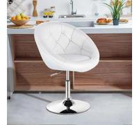 GarveeHome Taburete de Bar con Respaldo y Asiento Giratorio, Altura Ajustable (30,5"-36"), tapizado en Piel sintética, Base cromada, diseño ergonómico, Blanco