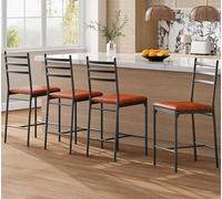 GarveeHome Taburetes Altos con Respaldo y cojín Grueso - Sillas de Comedor tapizadas Impermeables - Estructura Robusta y diseño Vintage -Pack 4 Vintage Brown