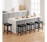 GarveeHome Taburetes Altos de Bar sin Respaldo, Juego de 4 - Asiento Montura Acolchado en Piel sintética, Base metálica Robusta, diseño Moderno, Negro + cojín Negro, 24 Pulgadas - 4 Piezas