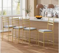 GarveeHome Taburetes Altos Dorados con Asiento Acolchado y Respaldo cómodo - Sillas de Barra tapizadas en Piel sintética Impermeable - 4-Pack Oro