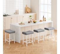 GarveeHome Taburetes de Bar sin Respaldo, Set de 2 - Asiento Curvo tapizado en PU, Base metálica, Montaje fácil, Cocina o Barra - Blanco + cojín Gris, 24 Pulgadas - 2 Piezas